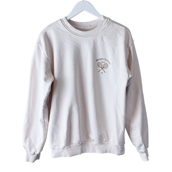 Morgan Stewart Sport Tops - Morgan Stewart Sport Pink Tennis Graphic‎ Cotton Fleece Sweatshirt Womens Medium
